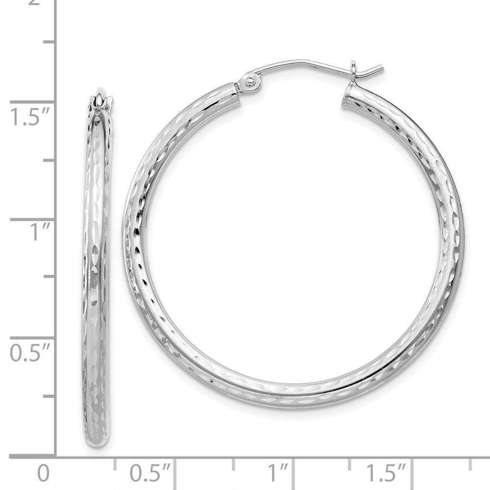 Alternate view of the 2.25mm Diamond Cut, Polished Sterling Silver Hoops - 35mm (1 3/8 Inch) by The Black Bow Jewelry Co.