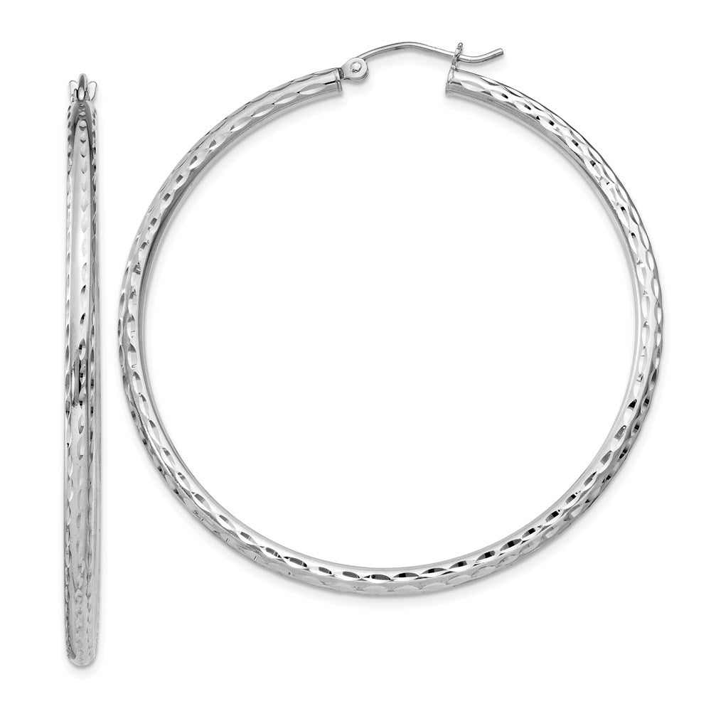 2.25mm Diamond Cut, Polished Sterling Silver Hoops - 50mm (1 7/8 Inch), Item E8897-50 by The Black Bow Jewelry Co.