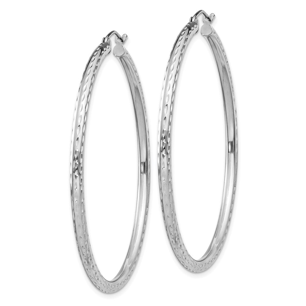 Alternate view of the 2.25mm Diamond Cut, Polished Sterling Silver Hoops - 50mm (1 7/8 Inch) by The Black Bow Jewelry Co.