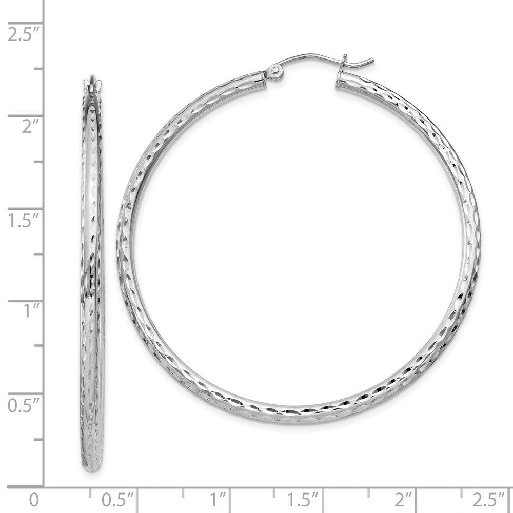 Alternate view of the 2.25mm Diamond Cut, Polished Sterling Silver Hoops - 50mm (1 7/8 Inch) by The Black Bow Jewelry Co.