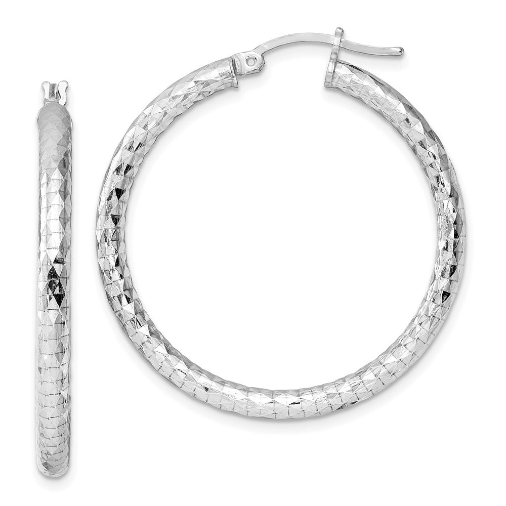 3mm Diamond Cut, Polished Sterling Silver Hoops - 35mm (1 3/8 Inch), Item E8900-35 by The Black Bow Jewelry Co.