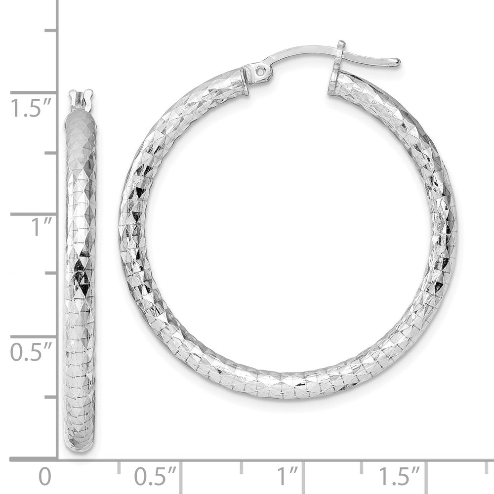 Alternate view of the 3mm Diamond Cut, Polished Sterling Silver Hoops - 35mm (1 3/8 Inch) by The Black Bow Jewelry Co.