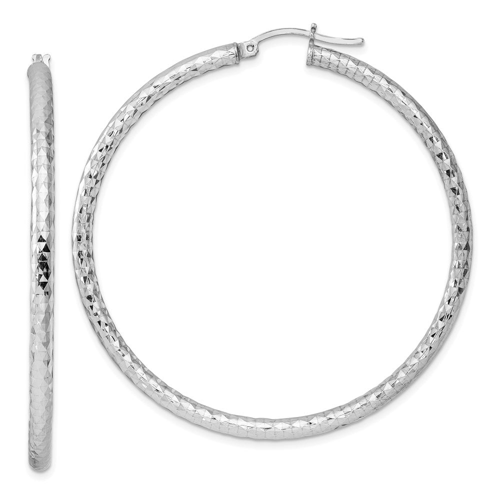 3mm, Diamond Cut, XL Sterling Silver Hoops - 55mm (2 1/8 Inch), Item E8902-55 by The Black Bow Jewelry Co.