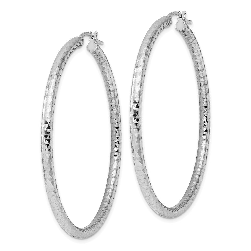 Alternate view of the 3mm, Diamond Cut, XL Sterling Silver Hoops - 55mm (2 1/8 Inch) by The Black Bow Jewelry Co.