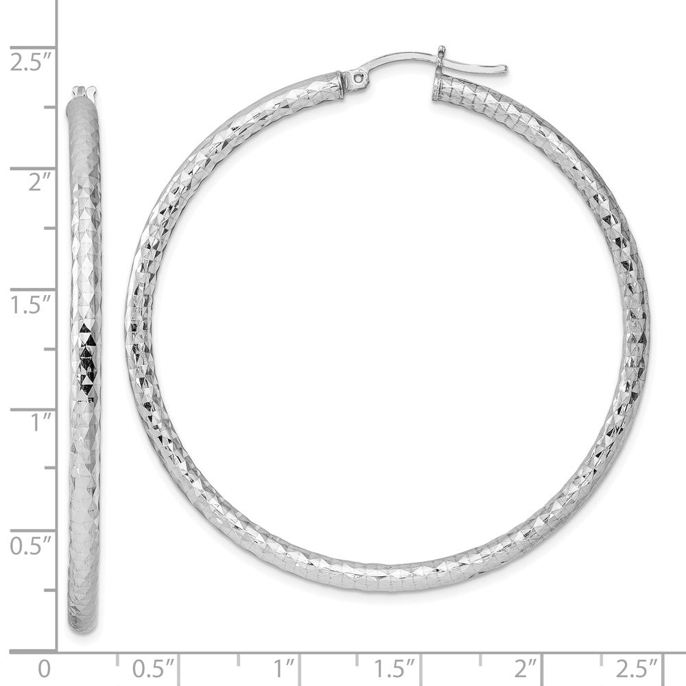 Alternate view of the 3mm, Diamond Cut, XL Sterling Silver Hoops - 55mm (2 1/8 Inch) by The Black Bow Jewelry Co.