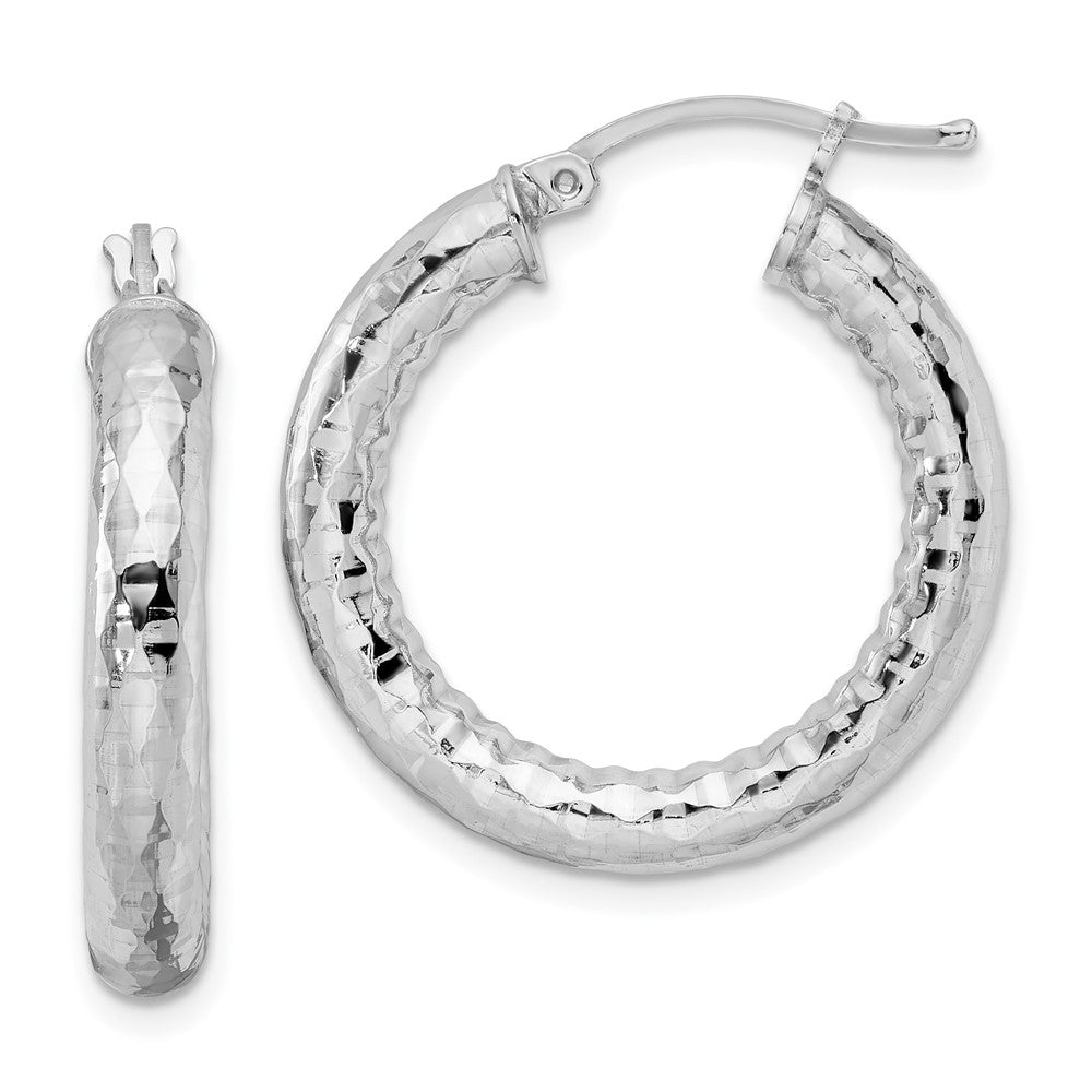 4mm, Polished/Diamond Cut, LG Sterling Silver Hoops - 25mm (1 Inch), Item E8903-25 by The Black Bow Jewelry Co.