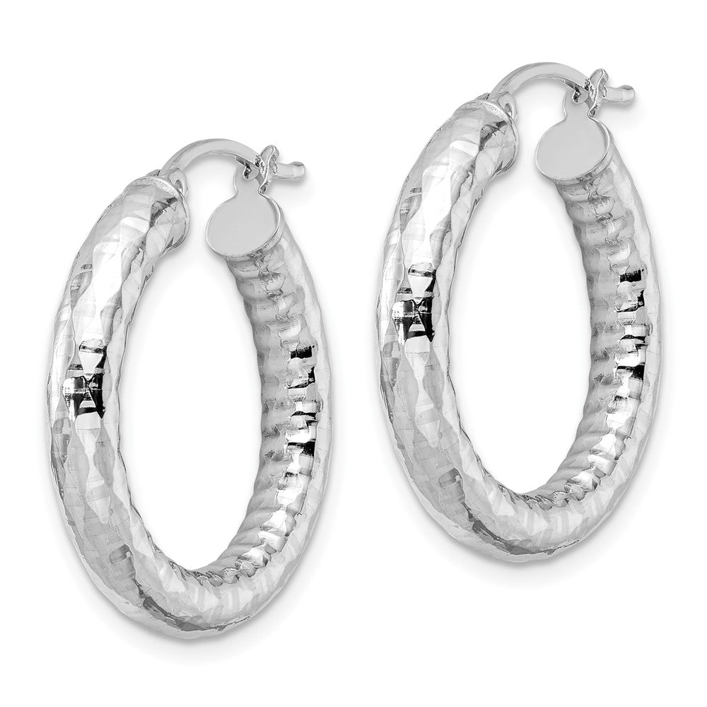 Alternate view of the 4mm, Polished/Diamond Cut, LG Sterling Silver Hoops - 25mm (1 Inch) by The Black Bow Jewelry Co.