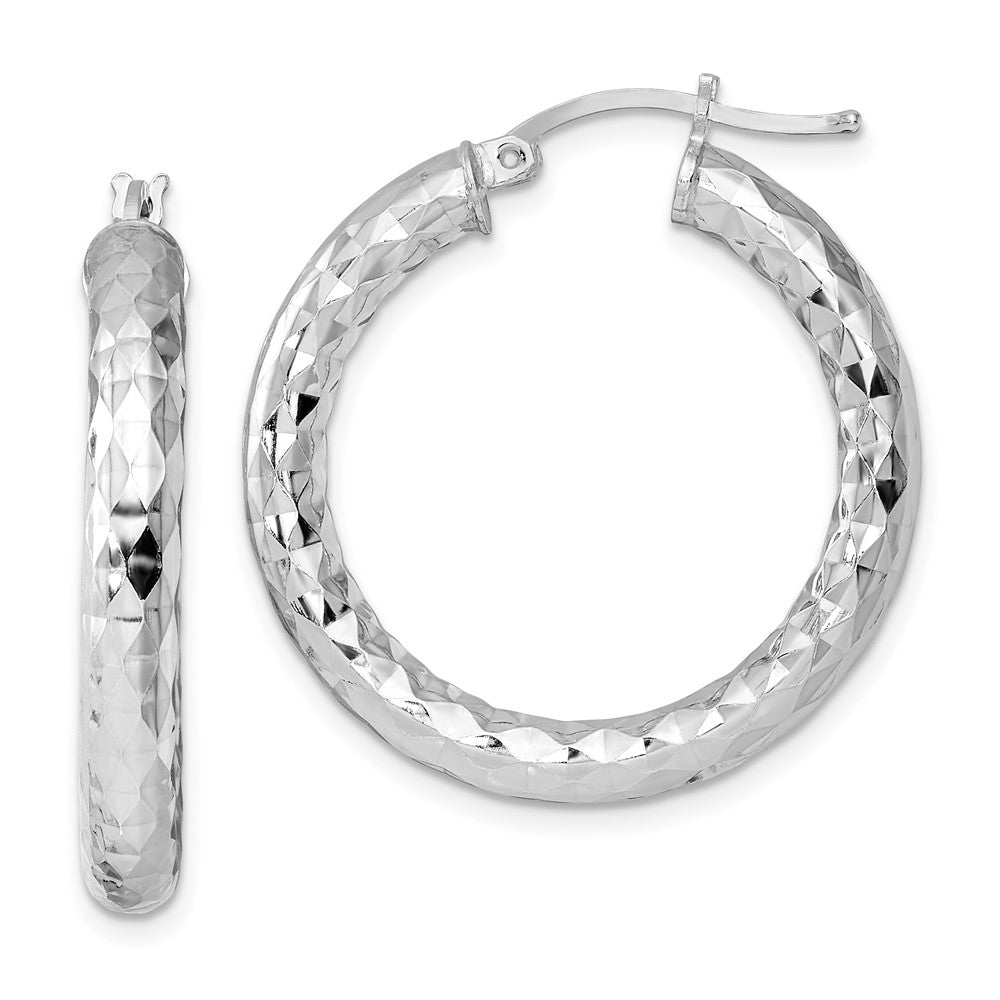 4mm, Polished/Diamond Cut, LG Sterling Silver Hoops, 30mm (1 1/8 Inch), Item E8903-30 by The Black Bow Jewelry Co.