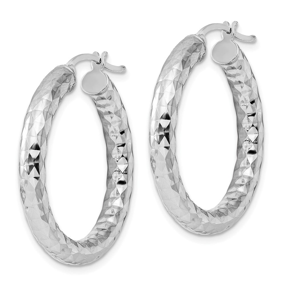 Alternate view of the 4mm, Polished/Diamond Cut, LG Sterling Silver Hoops, 30mm (1 1/8 Inch) by The Black Bow Jewelry Co.