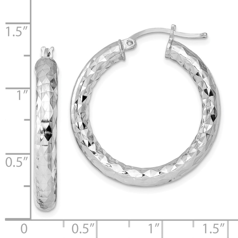 Alternate view of the 4mm, Polished/Diamond Cut, LG Sterling Silver Hoops, 30mm (1 1/8 Inch) by The Black Bow Jewelry Co.