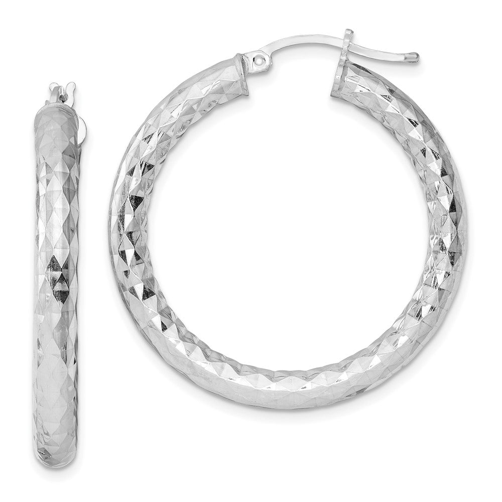 4mm, Polished/Diamond Cut, LG Sterling Silver Hoops, 35mm (1 3/8 Inch), Item E8904-35 by The Black Bow Jewelry Co.