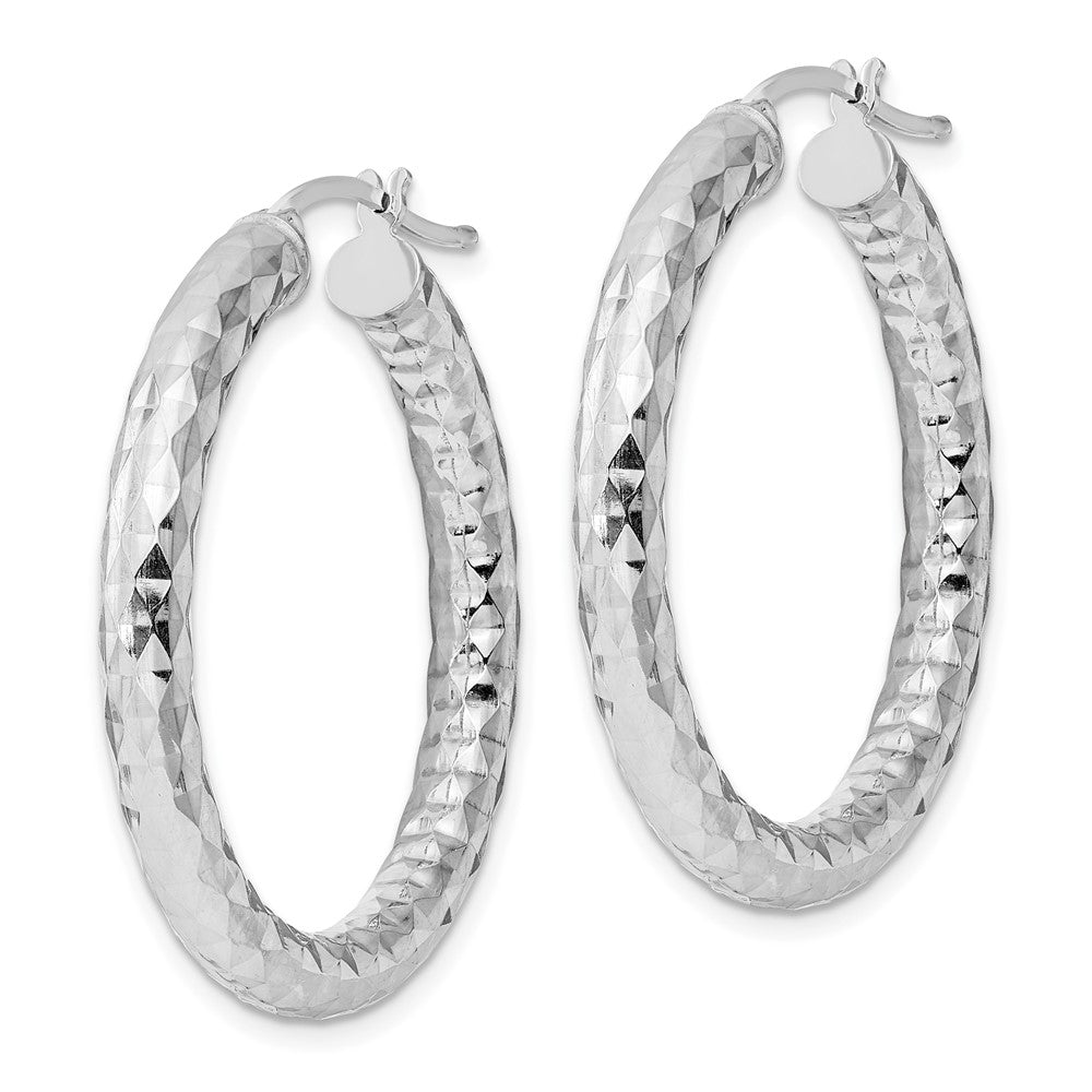 Alternate view of the 4mm, Polished/Diamond Cut, LG Sterling Silver Hoops, 35mm (1 3/8 Inch) by The Black Bow Jewelry Co.