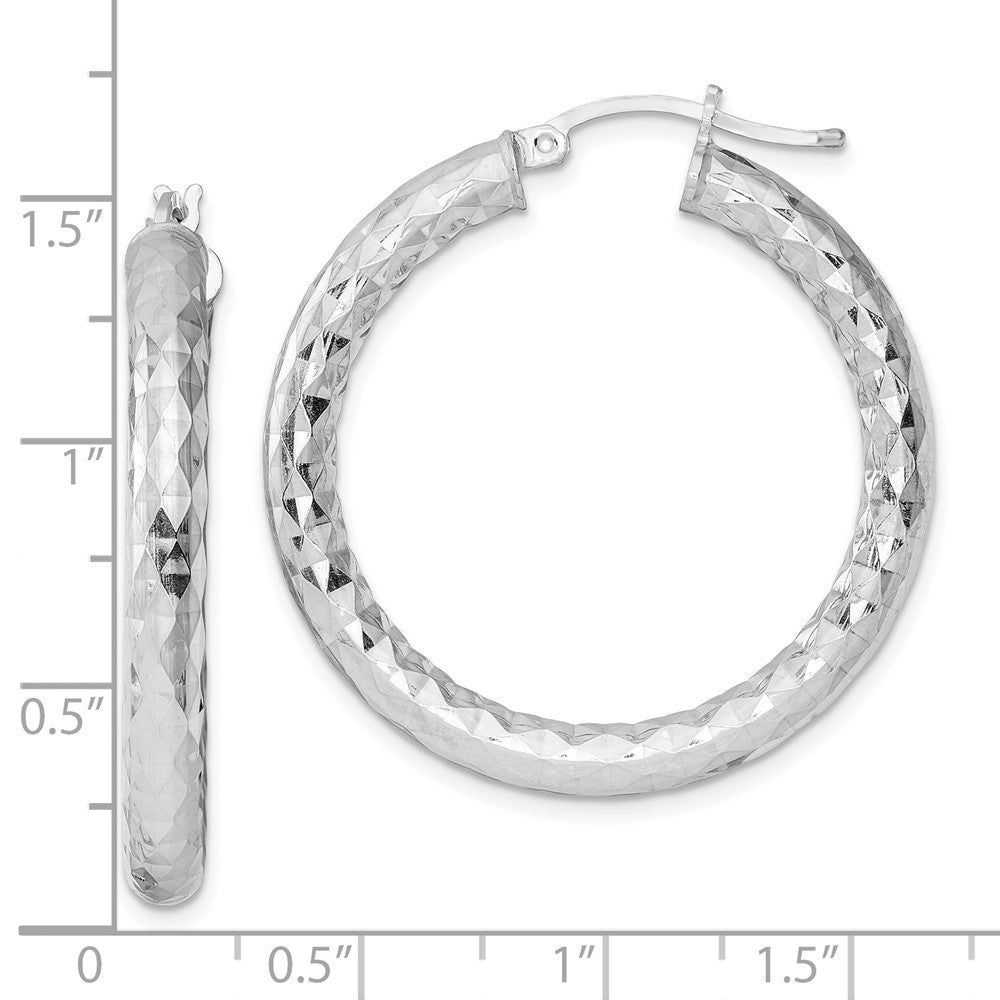 Alternate view of the 4mm, Polished/Diamond Cut, LG Sterling Silver Hoops, 35mm (1 3/8 Inch) by The Black Bow Jewelry Co.