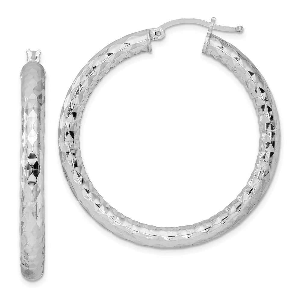 4mm, Polished/Diamond Cut, LG Sterling Silver Hoops, 40mm (1 1/2 Inch), Item E8904-40 by The Black Bow Jewelry Co.