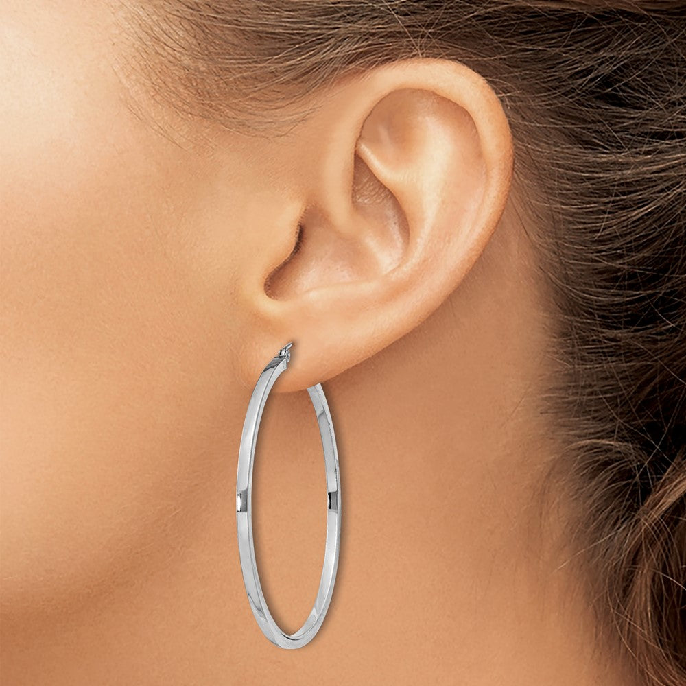 Alternate view of the 2mm, Sterling Silver, Polished Square Hoops - 45mm (1 3/4 Inch) by The Black Bow Jewelry Co.