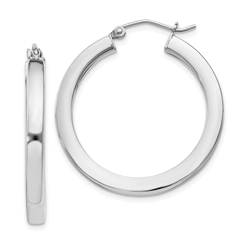 3.25mm, Sterling Silver, Polished Square Hoops - 30mm (1 1/8 Inch), Item E8920-30 by The Black Bow Jewelry Co.