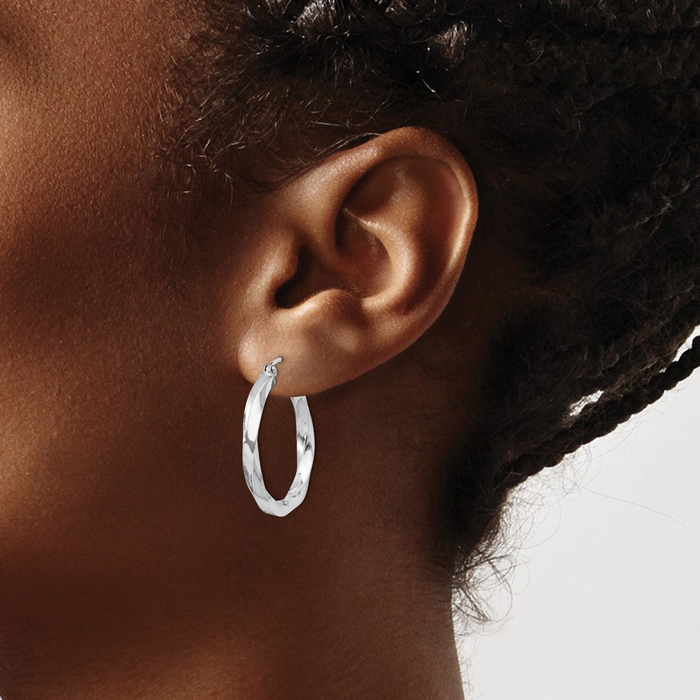 Alternate view of the 3mm Sterling Silver, Twisted Round Hoop Earrings, 25mm (1 Inch) by The Black Bow Jewelry Co.