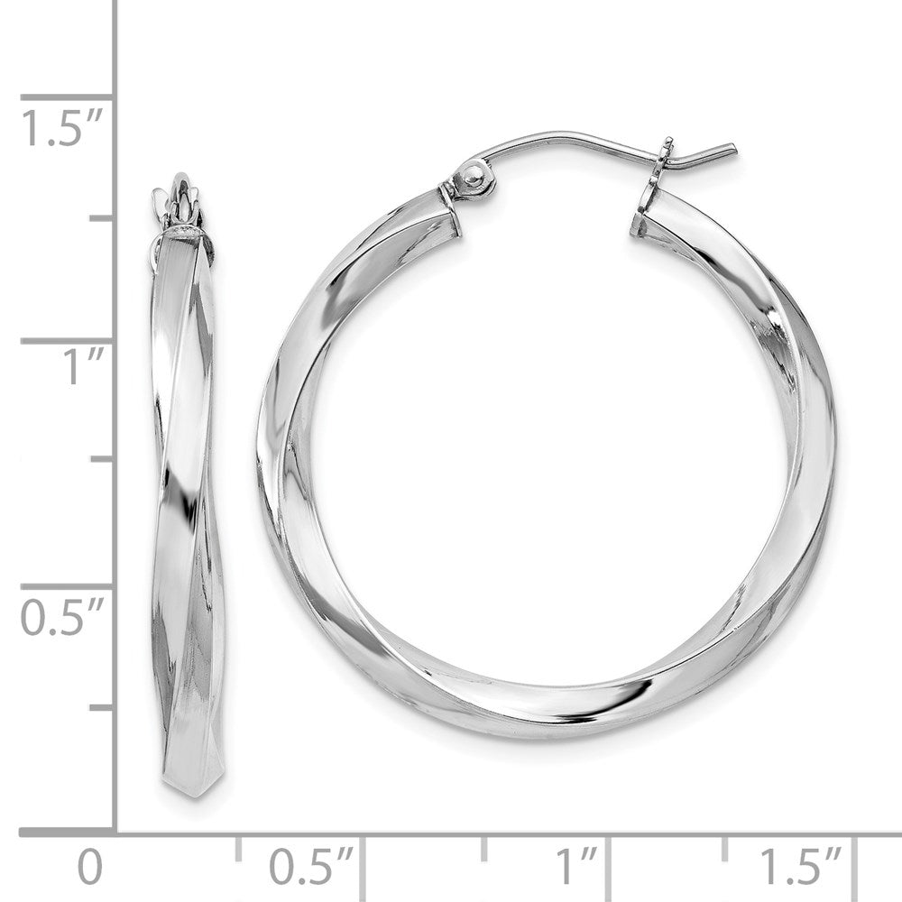 Alternate view of the 3mm, Sterling Silver, Twisted Round Hoop Earrings, 30mm Dia.(1 1/8 In) by The Black Bow Jewelry Co.