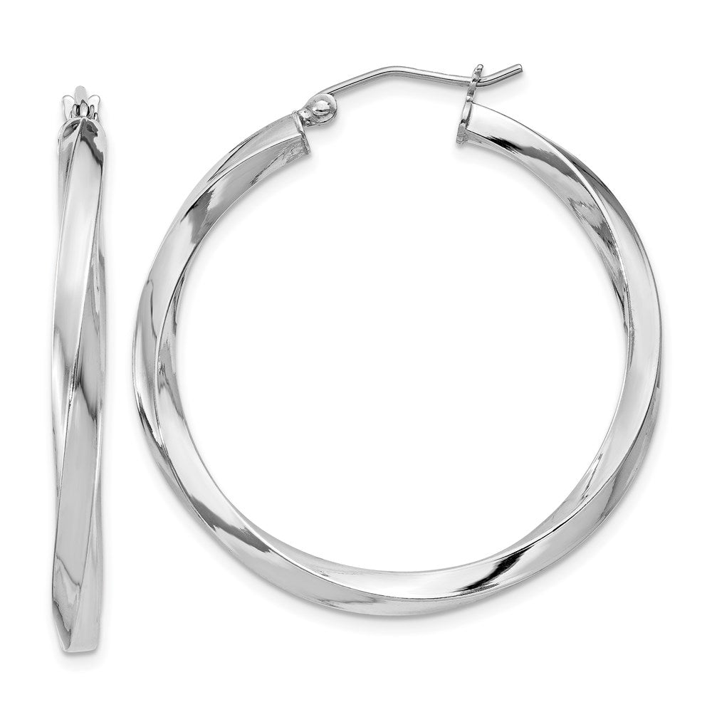 3mm, Sterling Silver, Twisted Round Hoop Earrings, 35mm Dia.(1 3/8 In), Item E8936-35 by The Black Bow Jewelry Co.