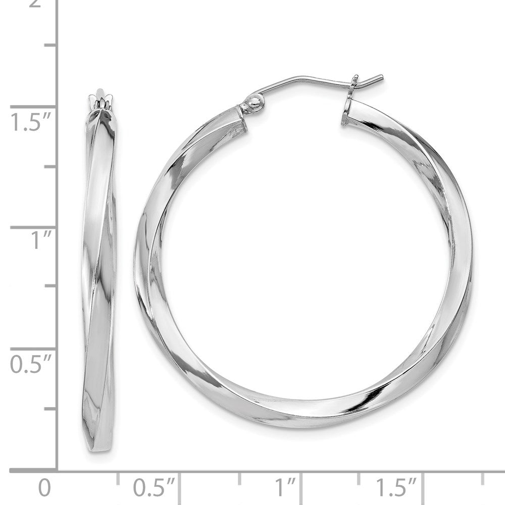 Alternate view of the 3mm, Sterling Silver, Twisted Round Hoop Earrings, 35mm Dia.(1 3/8 In) by The Black Bow Jewelry Co.