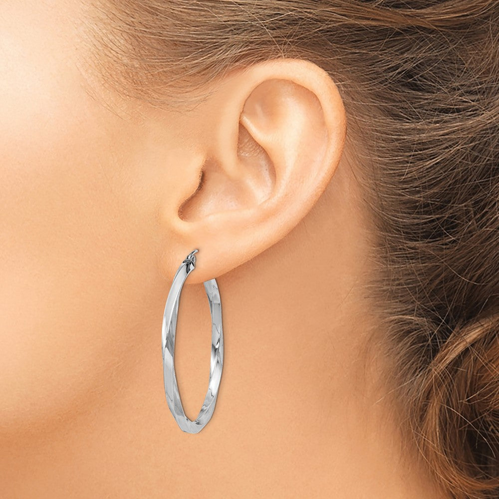 Alternate view of the 3mm, Sterling Silver, Twisted Round Hoop Earrings, 40mm Dia.(1 1/2 In) by The Black Bow Jewelry Co.