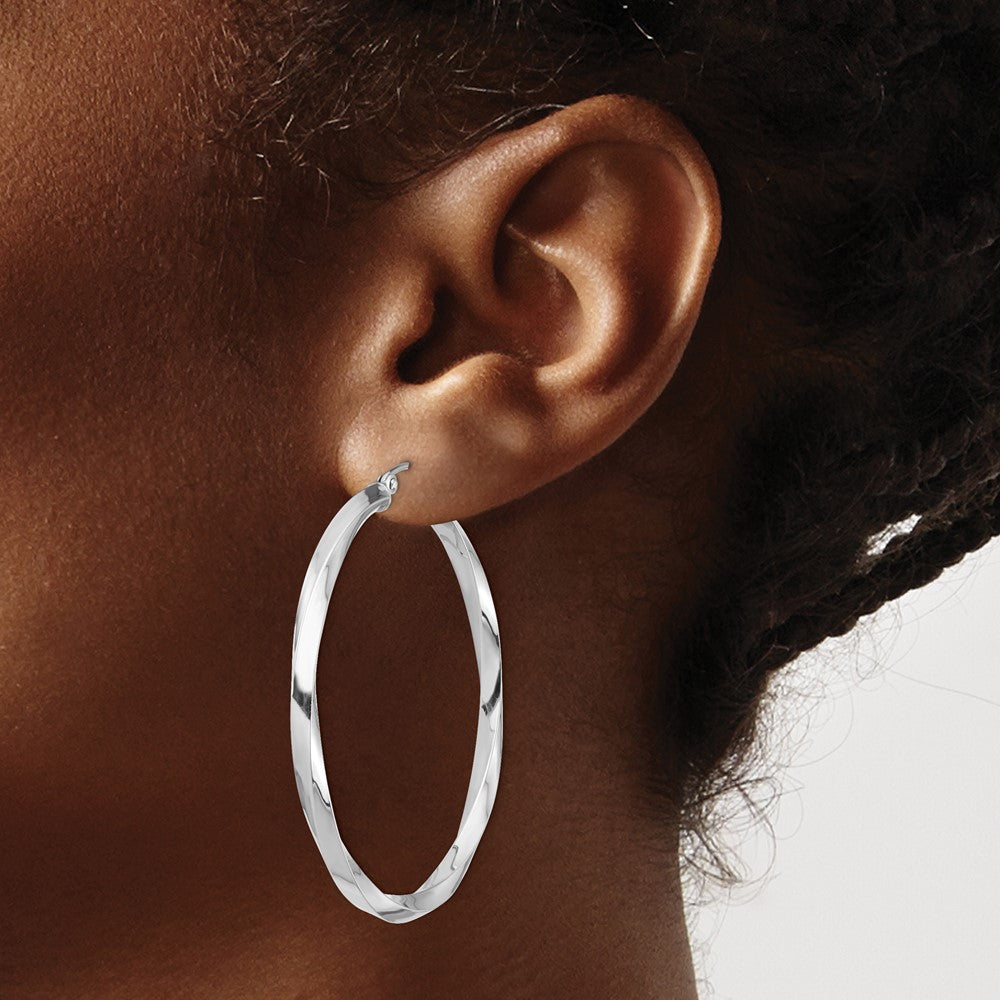Alternate view of the 3mm, Sterling Silver, Twisted Round Hoop Earrings, 45mm Dia.(1 3/4 In) by The Black Bow Jewelry Co.