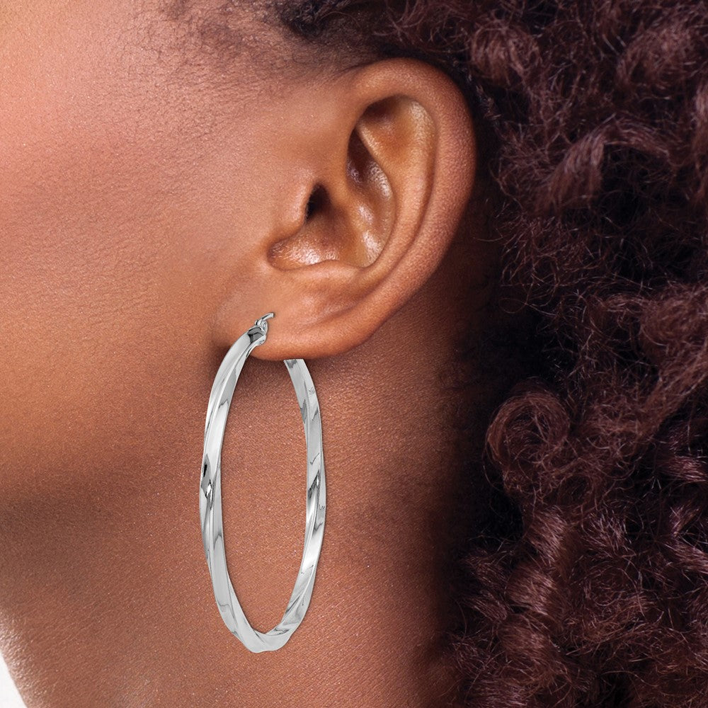 Alternate view of the 3mm, Sterling Silver, Twisted Round Hoop Earrings, 50mm Dia.(1 7/8 In) by The Black Bow Jewelry Co.
