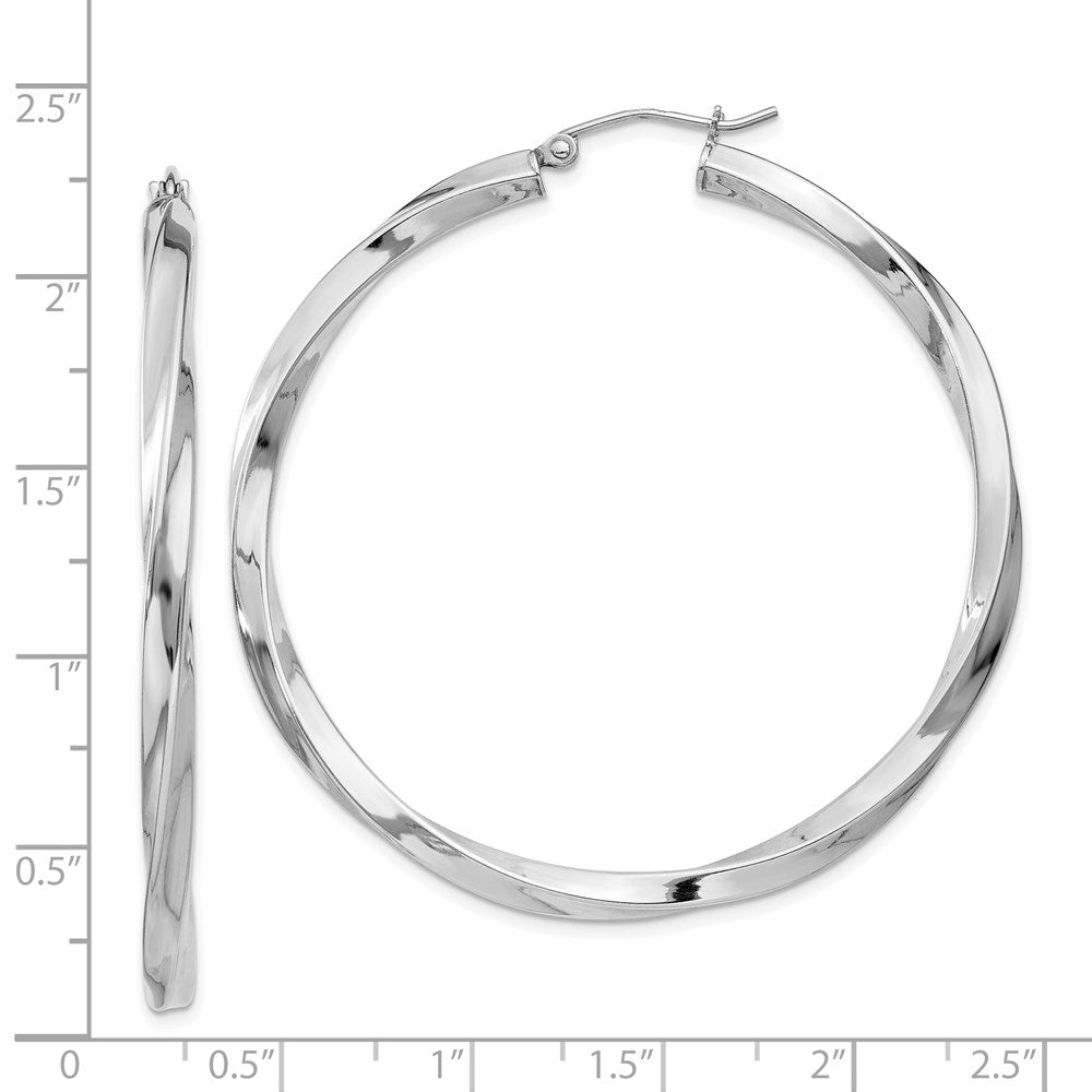 Alternate view of the 3mm, Sterling Silver, Twisted Round Hoop Earrings, 50mm Dia.(1 7/8 In) by The Black Bow Jewelry Co.