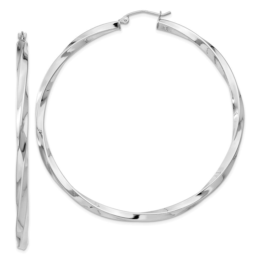 3mm, Sterling Silver, Twisted Round Hoop Earrings, 60mm Dia.(2 3/8 In), Item E8938-60 by The Black Bow Jewelry Co.