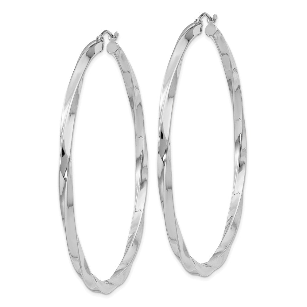 Alternate view of the 3mm, Sterling Silver, Twisted Round Hoop Earrings, 60mm Dia.(2 3/8 In) by The Black Bow Jewelry Co.