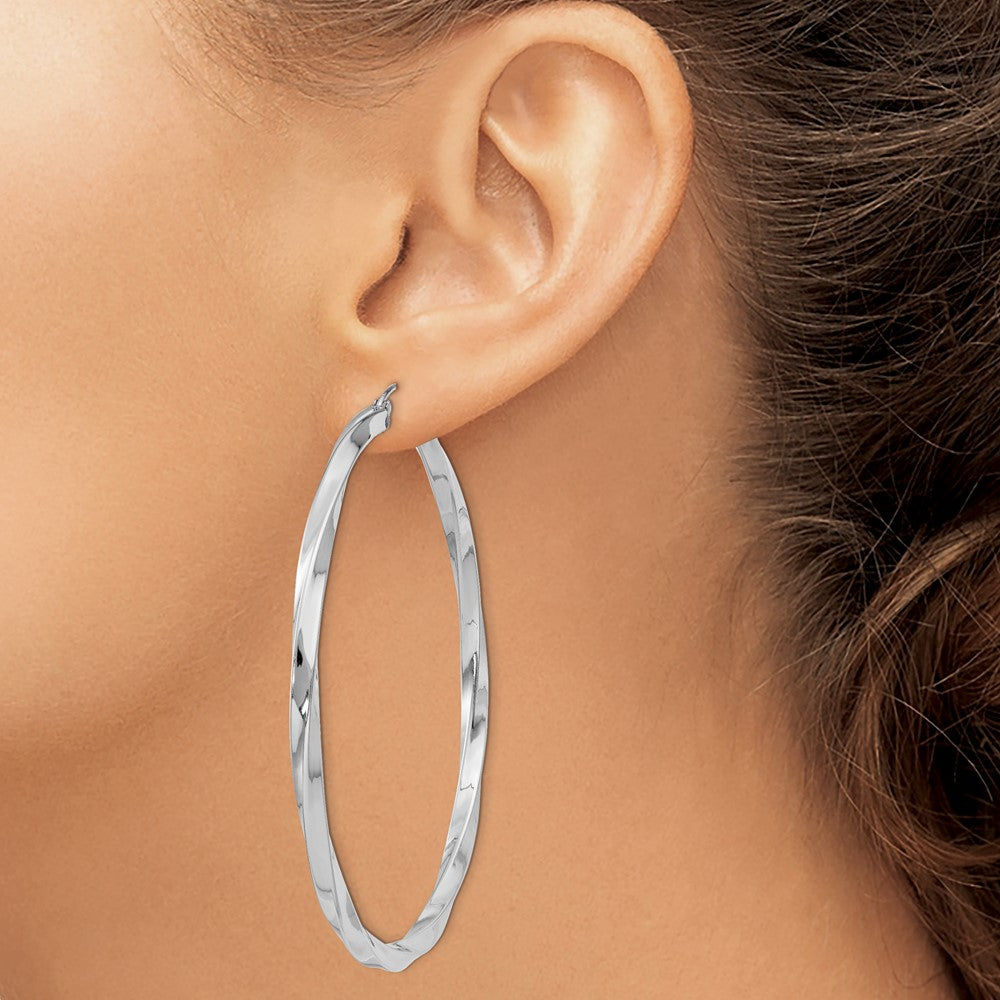 Alternate view of the 3mm, Sterling Silver, Twisted Round Hoop Earrings, 60mm Dia.(2 3/8 In) by The Black Bow Jewelry Co.