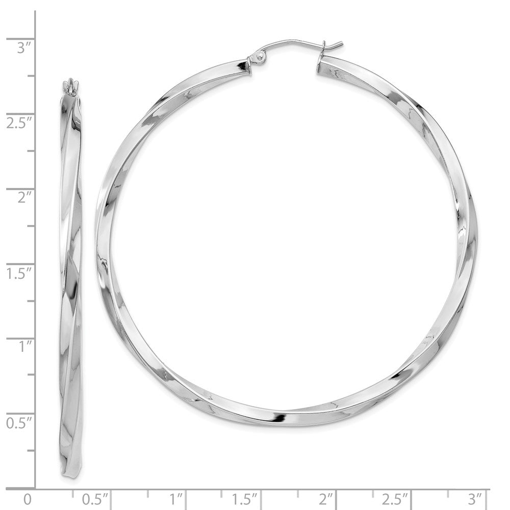 Alternate view of the 3mm, Sterling Silver, Twisted Round Hoop Earrings, 60mm Dia.(2 3/8 In) by The Black Bow Jewelry Co.