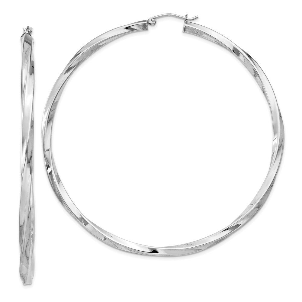 3mm, Sterling Silver, Twisted Round Hoop Earrings, 70mm Dia.(2 3/4 In), Item E8938-70 by The Black Bow Jewelry Co.