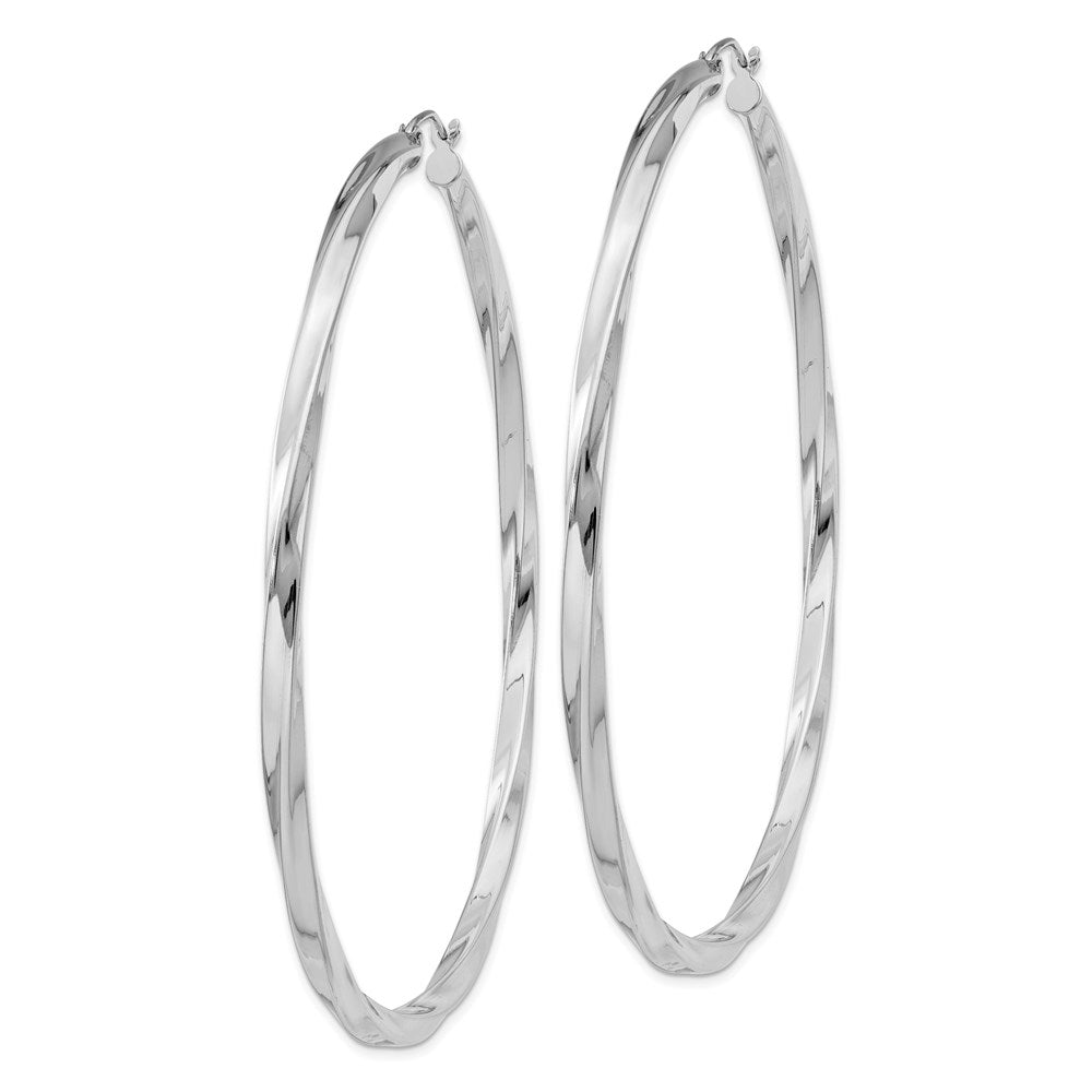 Alternate view of the 3mm, Sterling Silver, Twisted Round Hoop Earrings, 70mm Dia.(2 3/4 In) by The Black Bow Jewelry Co.