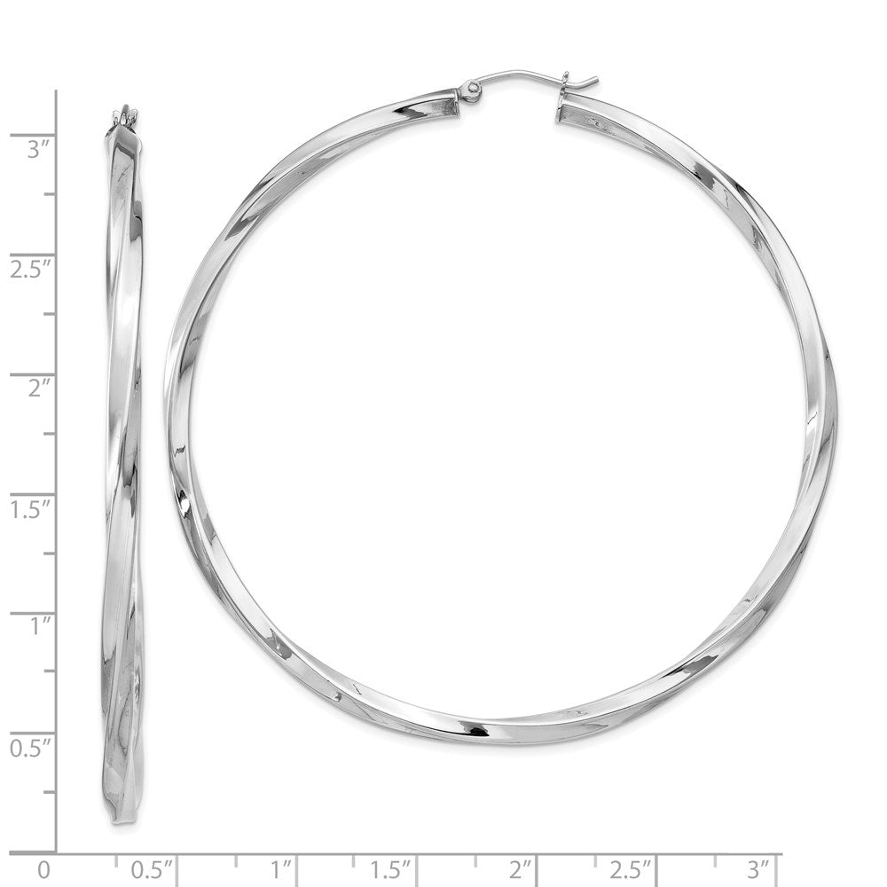 Alternate view of the 3mm, Sterling Silver, Twisted Round Hoop Earrings, 70mm Dia.(2 3/4 In) by The Black Bow Jewelry Co.