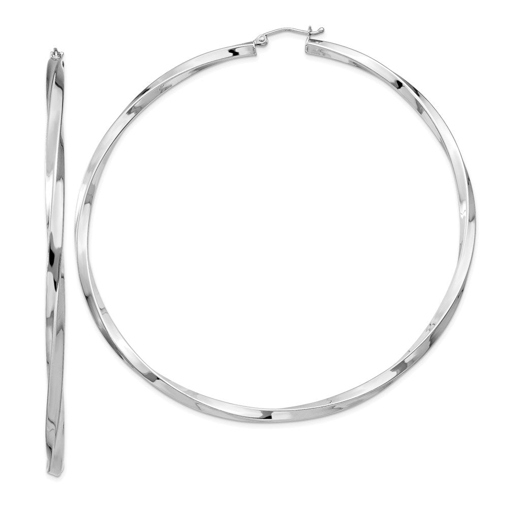 3mm, Sterling Silver, Twisted Round Hoop Earrings, 80mm Dia.(3 1/8 In), Item E8938-80 by The Black Bow Jewelry Co.