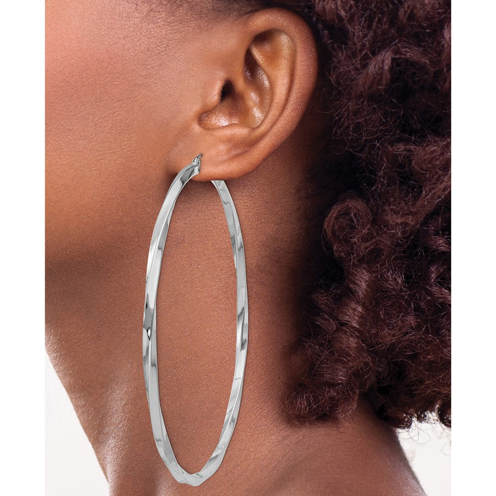 Alternate view of the 3mm, Sterling Silver, Twisted Round Hoop Earrings, 80mm Dia.(3 1/8 In) by The Black Bow Jewelry Co.
