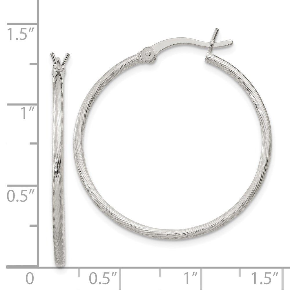 Alternate view of the 1.5mm, Sterling Silver Classic Textured Round Hoop Earrings, 30mm by The Black Bow Jewelry Co.