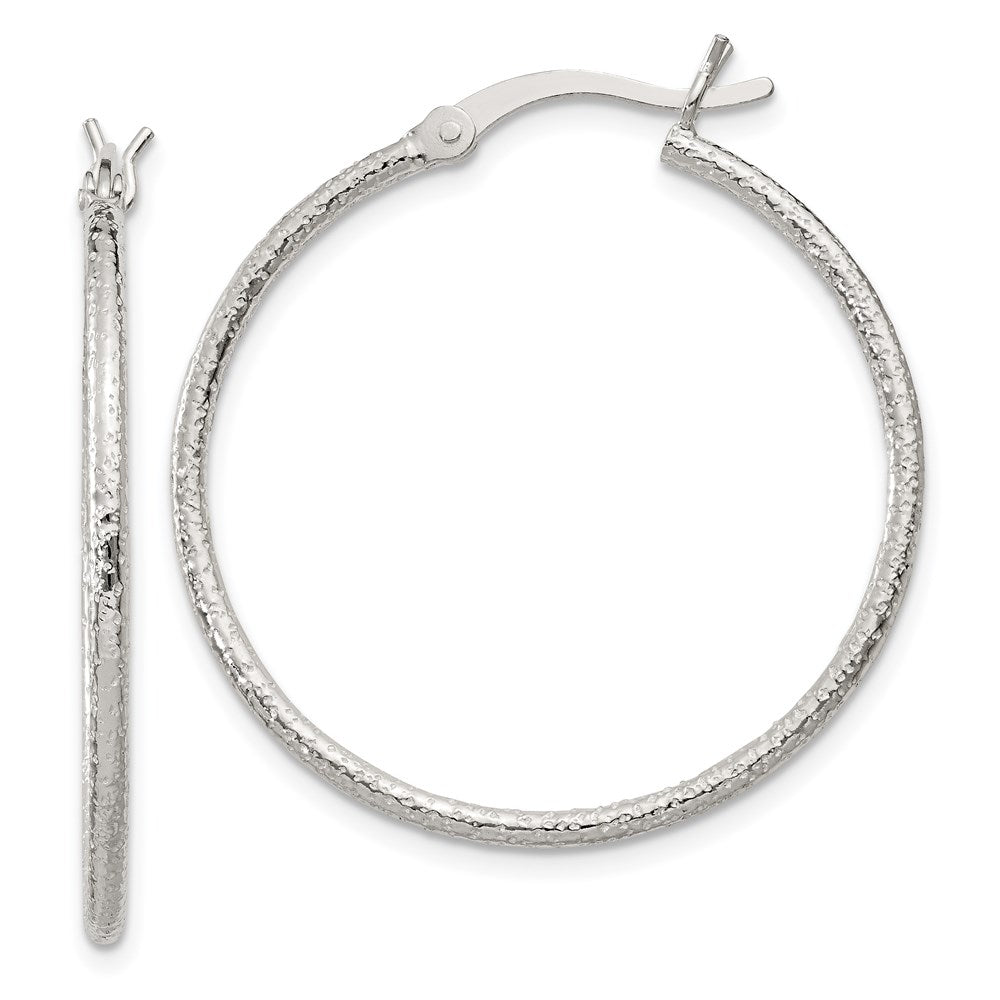 1.5mm, Sterling Silver, Textured Round Hoop Earrings, 30mm (1 1/8 In), Item E8954-30 by The Black Bow Jewelry Co.