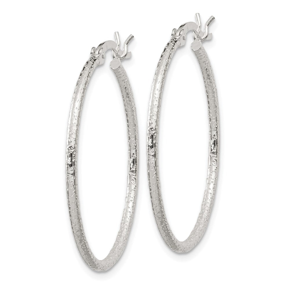 Alternate view of the 1.5mm, Sterling Silver, Textured Round Hoop Earrings, 30mm (1 1/8 In) by The Black Bow Jewelry Co.