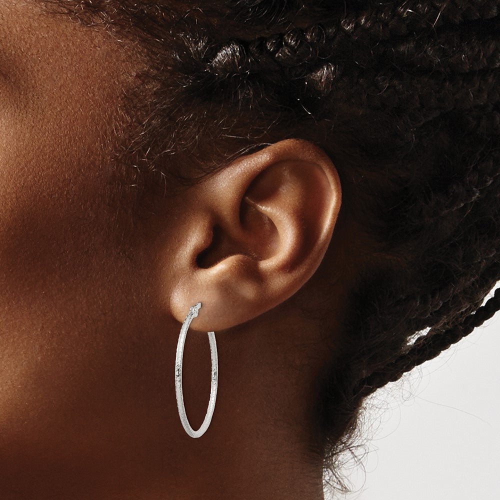 Alternate view of the 1.5mm, Sterling Silver, Textured Round Hoop Earrings, 30mm (1 1/8 In) by The Black Bow Jewelry Co.