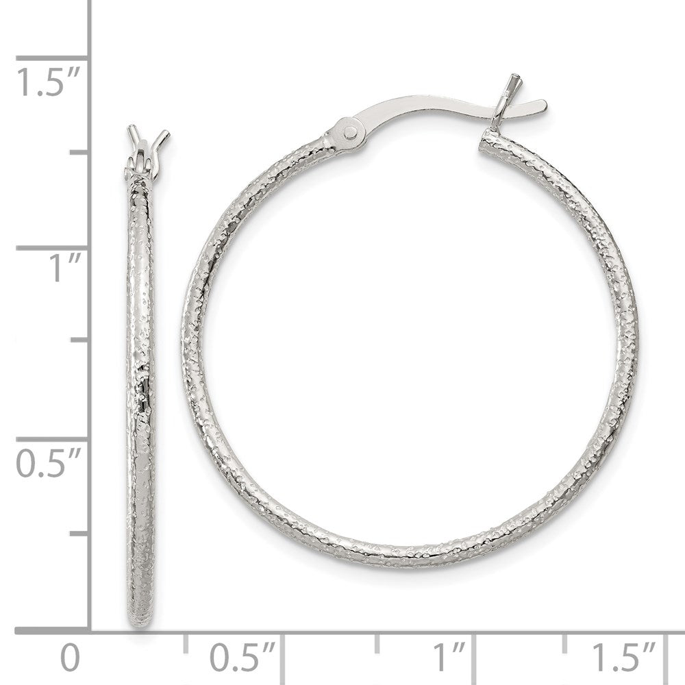 Alternate view of the 1.5mm, Sterling Silver, Textured Round Hoop Earrings, 30mm (1 1/8 In) by The Black Bow Jewelry Co.