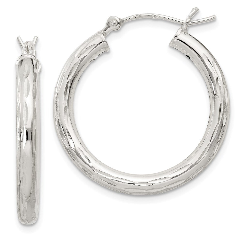 3mm, Satin Polished D/C Sterling Silver Hoops - 25mm (1 Inch), Item E8956-25 by The Black Bow Jewelry Co.