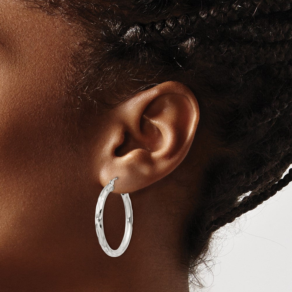 Alternate view of the 3mm, Satin Polished D/C Sterling Silver Hoops - 30mm (1 1/8 Inch) by The Black Bow Jewelry Co.