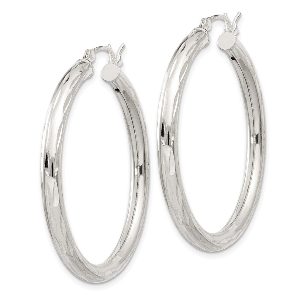 Alternate view of the 3mm, Satin Polished D/C Sterling Silver Hoops - 35mm (1 3/8 Inch) by The Black Bow Jewelry Co.
