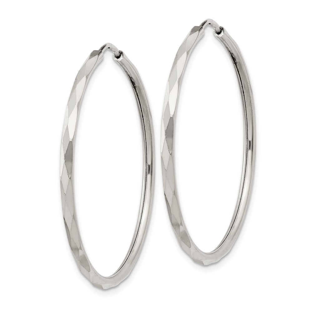 Alternate view of the 2mm, Sterling Silver, Diamond Cut Geometric Hoops - 35mm (1 3/8 Inch) by The Black Bow Jewelry Co.