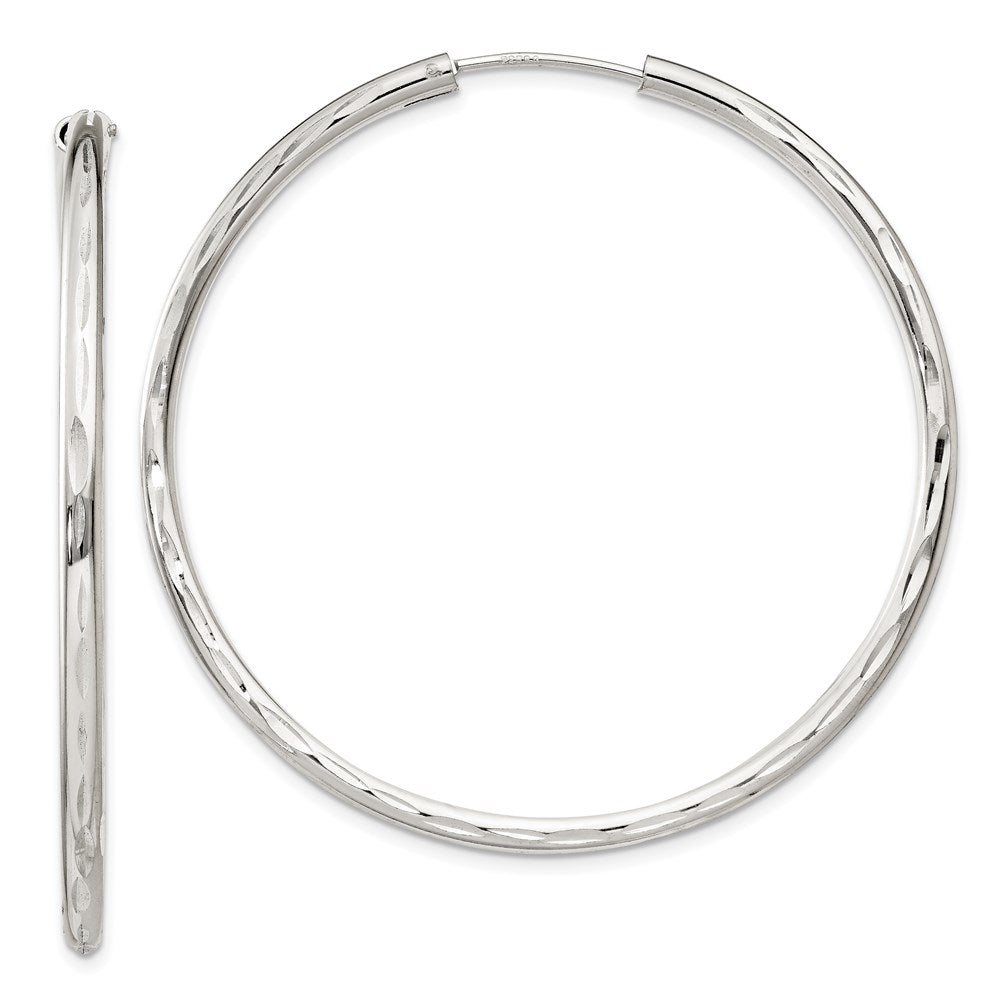 2mm, Sterling Silver, Diamond Cut Geometric Hoops - 55mm (2 1/8 Inch), Item E8959-50 by The Black Bow Jewelry Co.