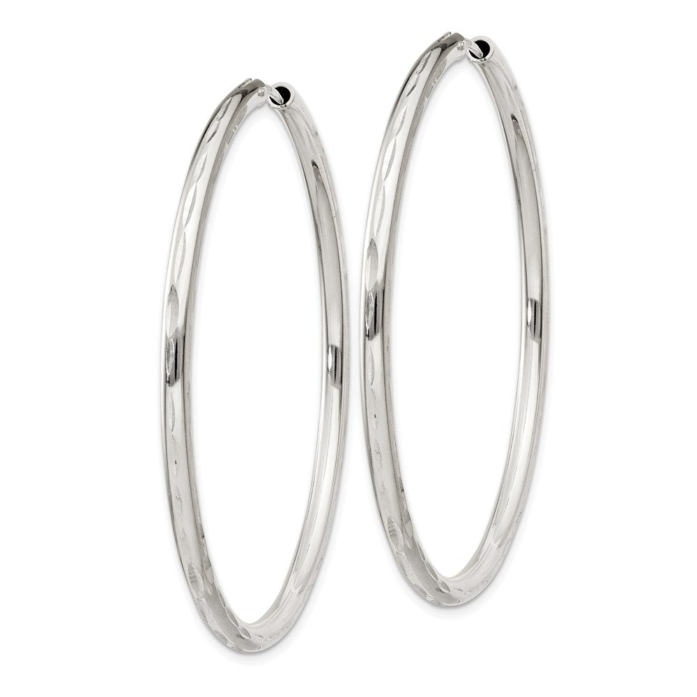 Alternate view of the 2mm, Sterling Silver, Diamond Cut Geometric Hoops - 55mm (2 1/8 Inch) by The Black Bow Jewelry Co.