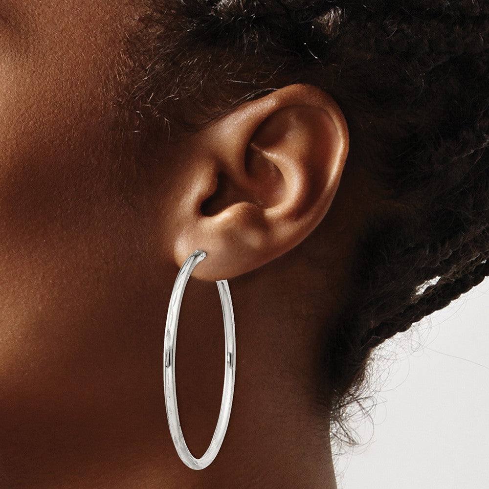 Alternate view of the 2mm, Sterling Silver, Diamond Cut Geometric Hoops - 55mm (2 1/8 Inch) by The Black Bow Jewelry Co.