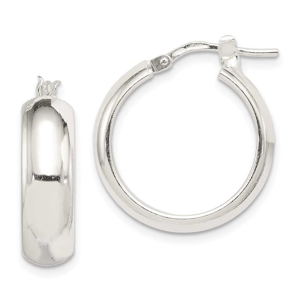 6mm, Domed Round Hoop Earrings in Sterling Silver - 20mm (3/4 Inch), Item E8967 by The Black Bow Jewelry Co.